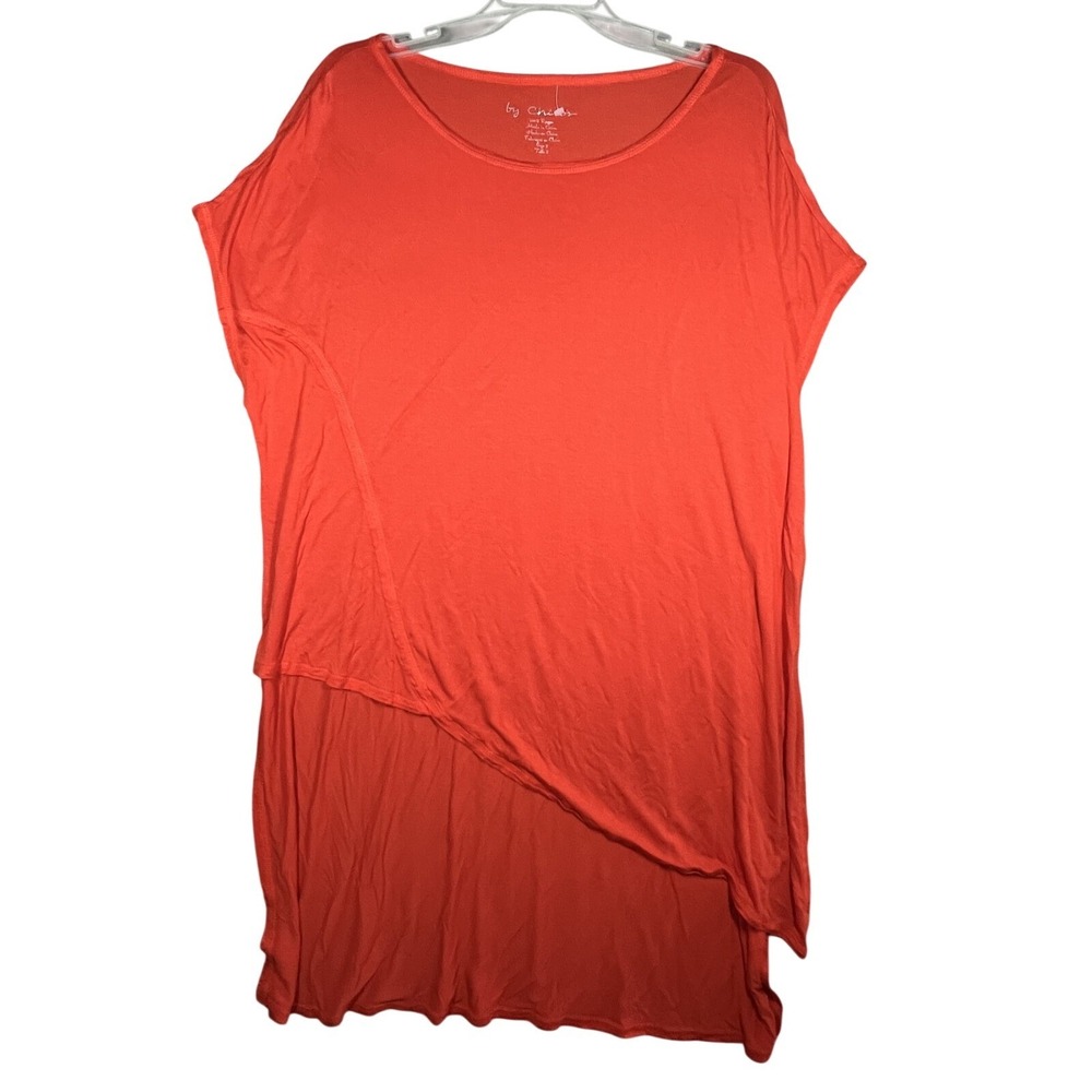 Chico's Orange Asymmetrical Hem Rayon Knit Midi Dress Tunic Top Size 3 Womens